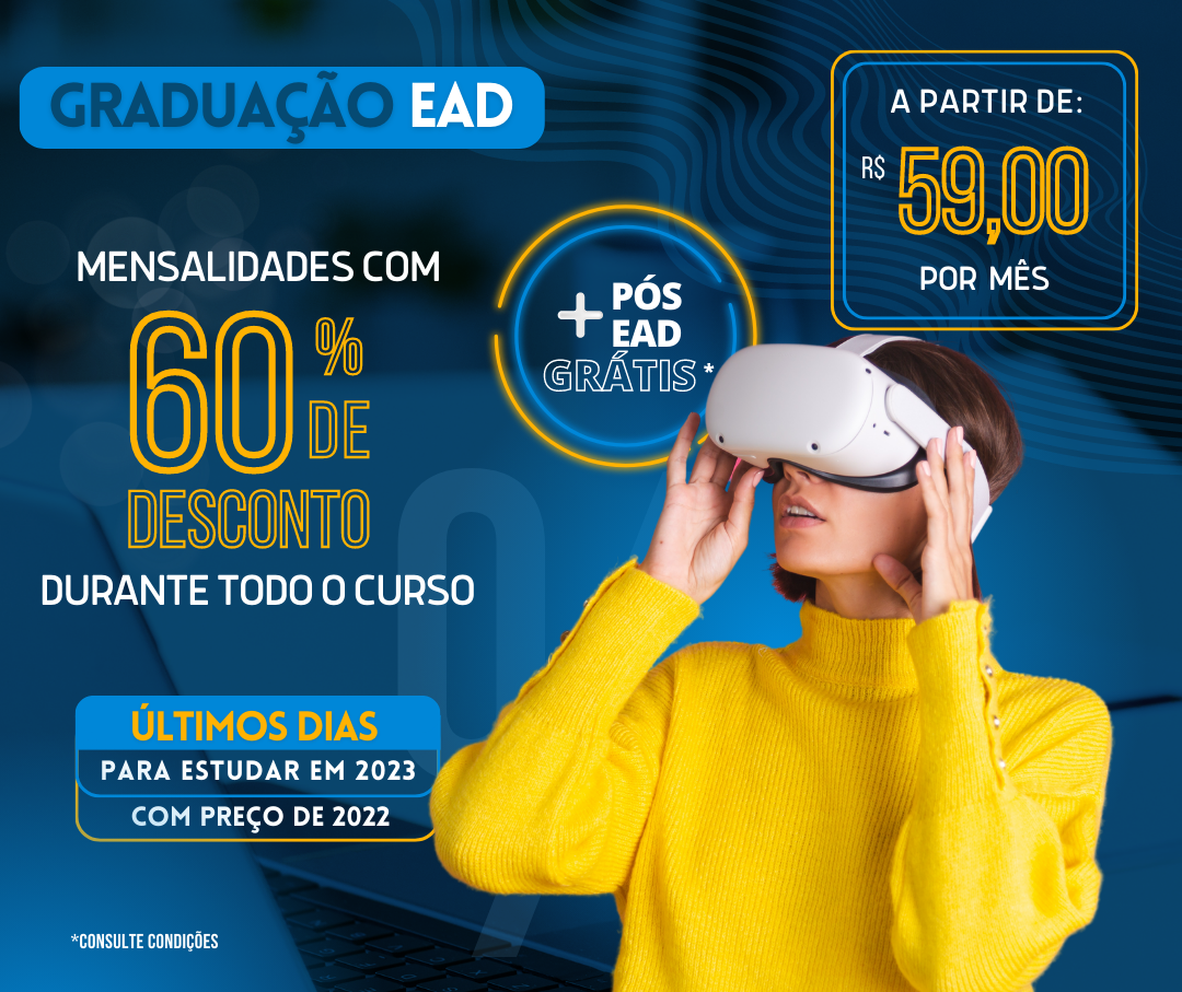 Graduação, Licenciatura e Pós-Graduação 100% EAD. Maior faculdade EAD de São Paulo. Cursos a partir de R$ 59,00 por mês.